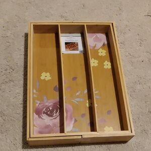 Huntington Home Bamboo Expandable Tray Hand-Painted Floral Accents Organizer